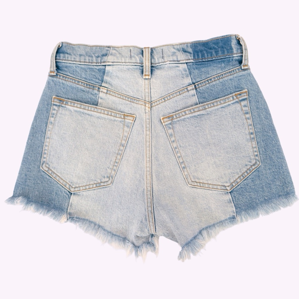 Abercrombie & Fitch High Rise Mom Shorts Two Tone 5 Pocket Zip Raw Hem Size 26
